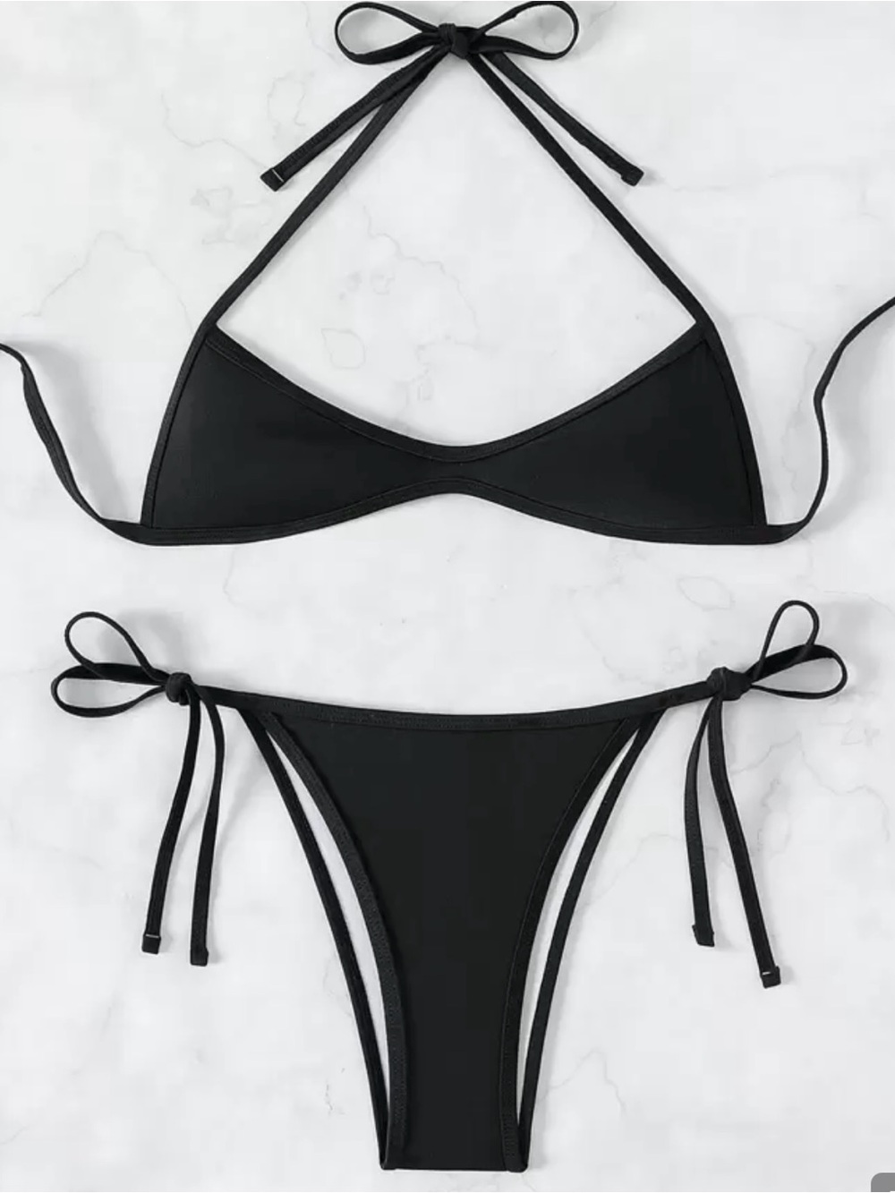 Black Tie-Side Triangle Bikini - Women Swim